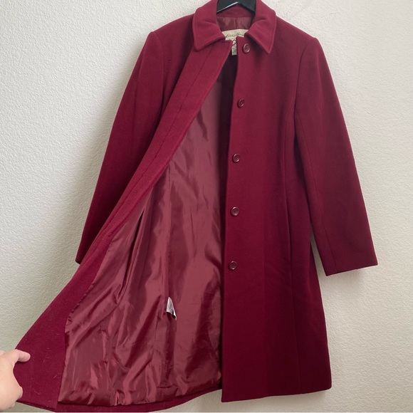 Vintage EDDIE BAUER Wine Burgundy Red Wool/Cashmere Blend Trench Peacoat Size S - Picture 8 of 16